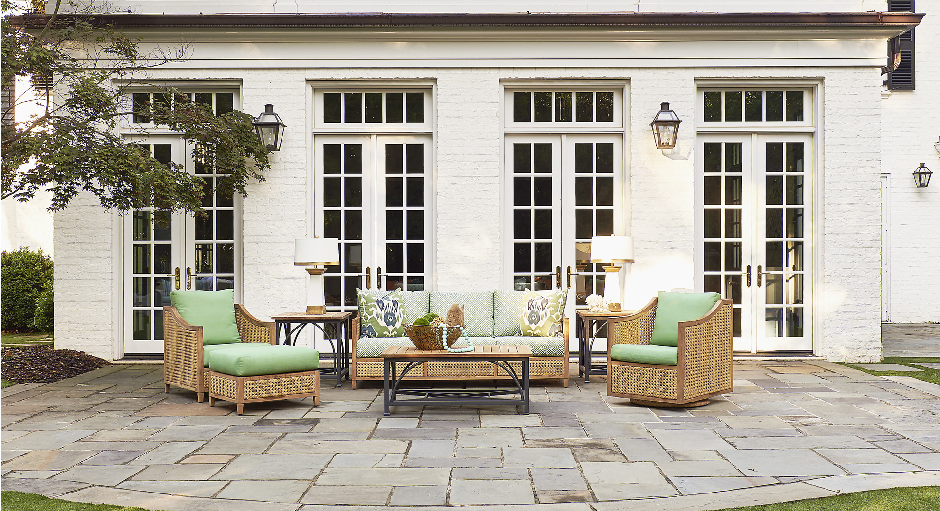 Outdoor Patio with Green Cushions